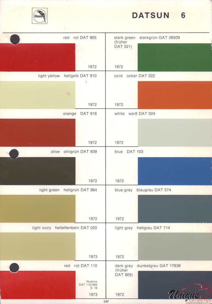 1972 Datsun Paint Charts Glasurit 2